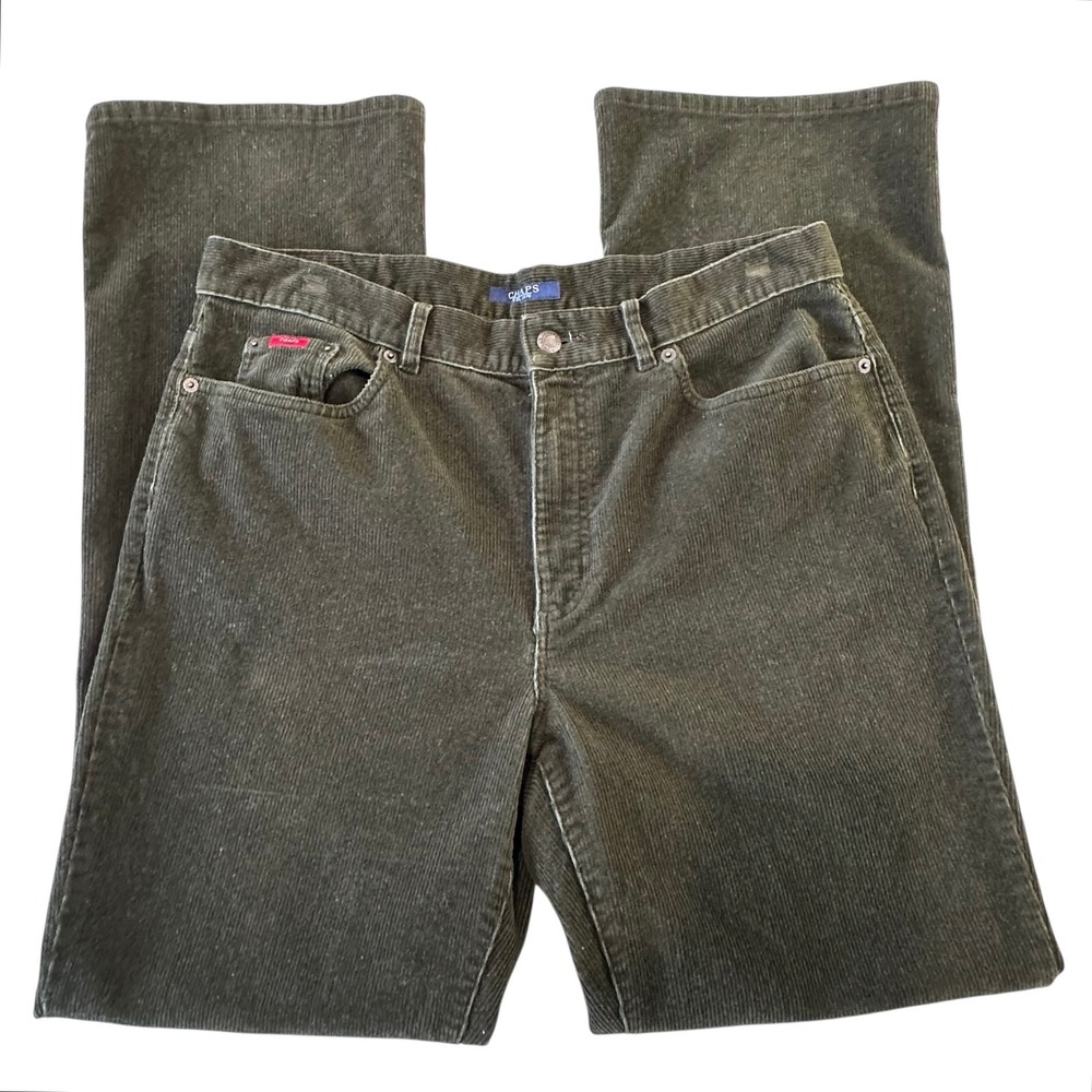 Chaps Denim Corduroy Pants Women Olive Green‎ Straight Leg Casual Size 12